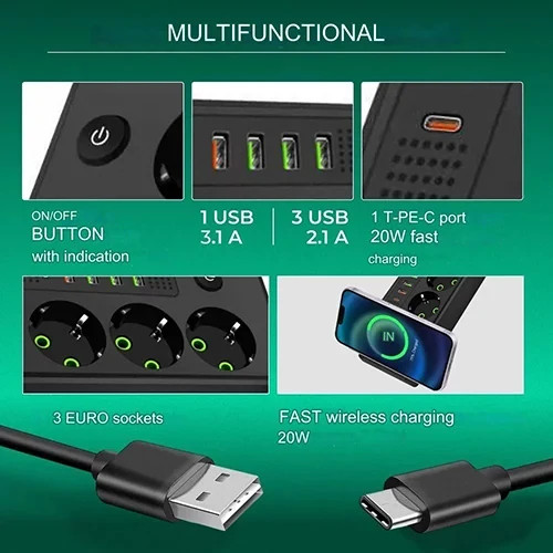 چند راهی برق هوشمند و شارژر وایرلس POWER SOCKET مدل QL-1080