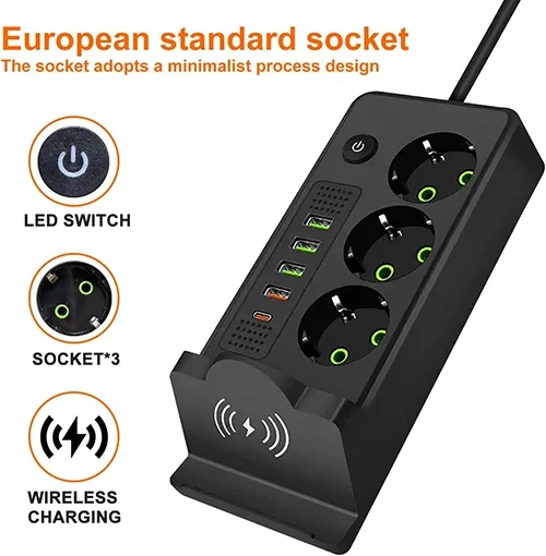 چند راهی برق هوشمند و شارژر وایرلس POWER SOCKET مدل QL-1080