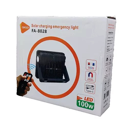 پروژکتور شارژی خورشیدی 100 وات ریموت دار OKGO مدل FA-8028