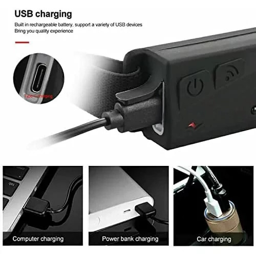 چراغ پیشانی سنسوردار شارژی USB مدل COB+XPE