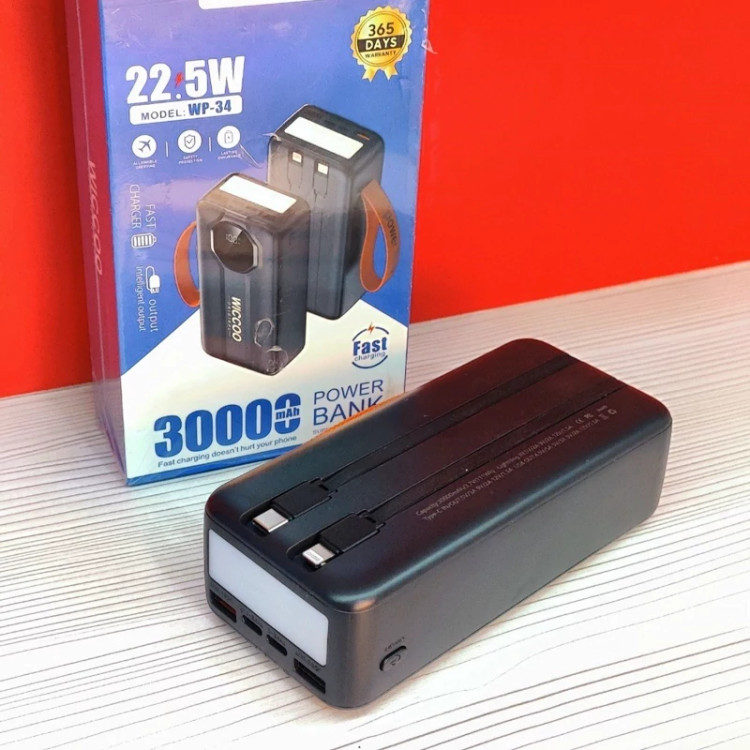 پاور بانک 22.5 وات ویکو مدل WP34 ظرفیت 30000 میلی آمپر ساعت-چراغ دار(اصل)