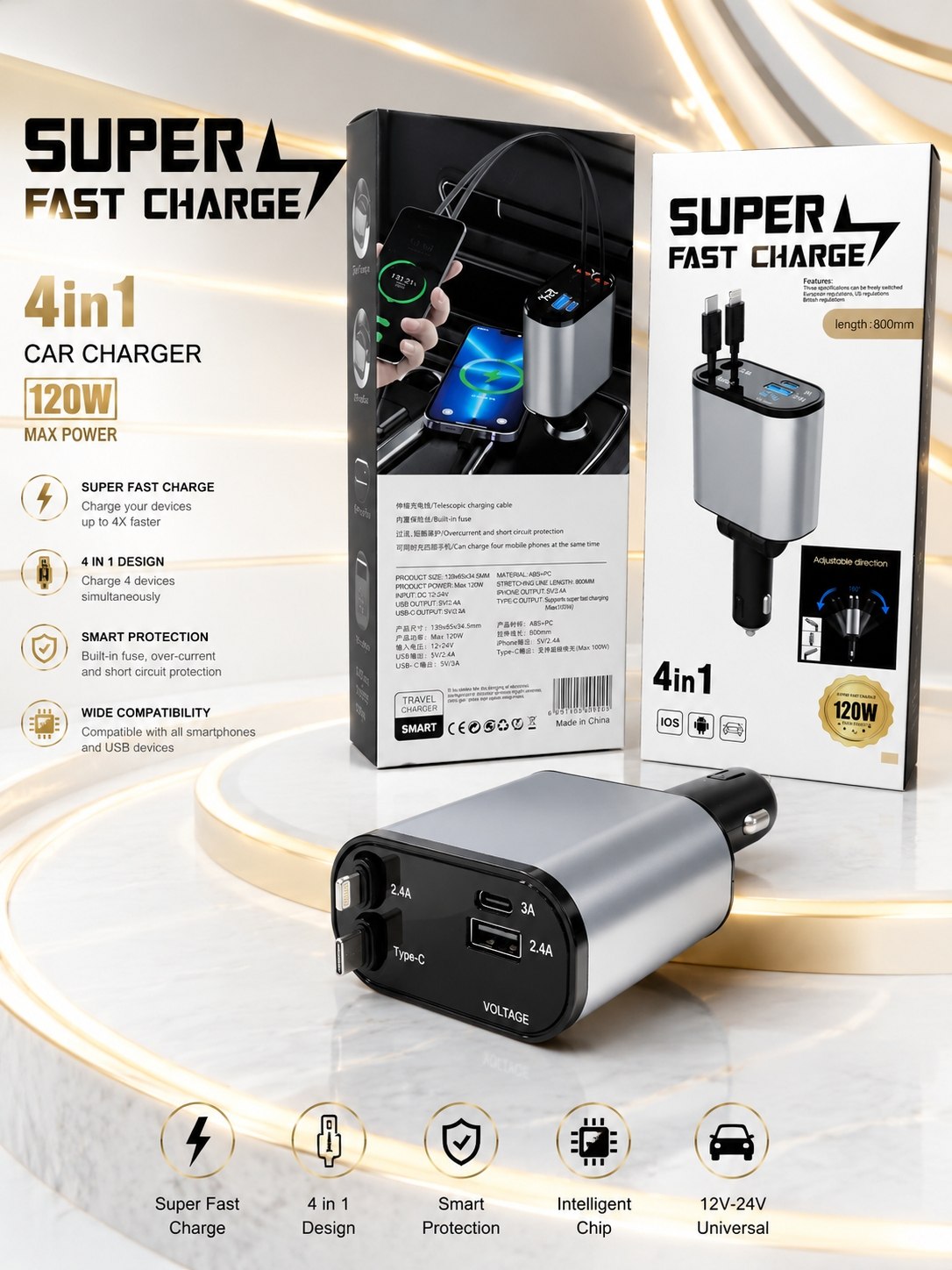 شارژر فندکی     پکدار مدل                    4in1