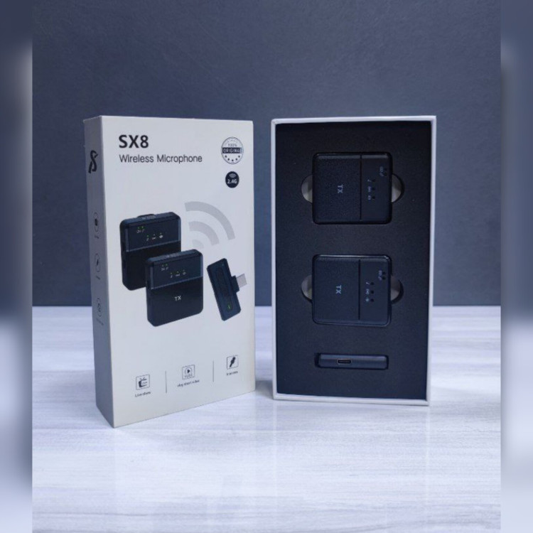میکروفون یقه ای مدل SX8 دو میکروفون ضبت صدا با جزئیات عالی قابلیت حذف نویز محیط دوام شارژ