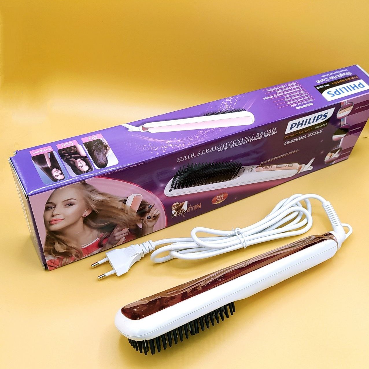 برس حرارتی فلیپیس حرفه ای مخصوص کار کراتین و پروتئین تنظیم درجه حرارت در 10 حالت مختلف از 300 تا 980 درجه فارنهایت