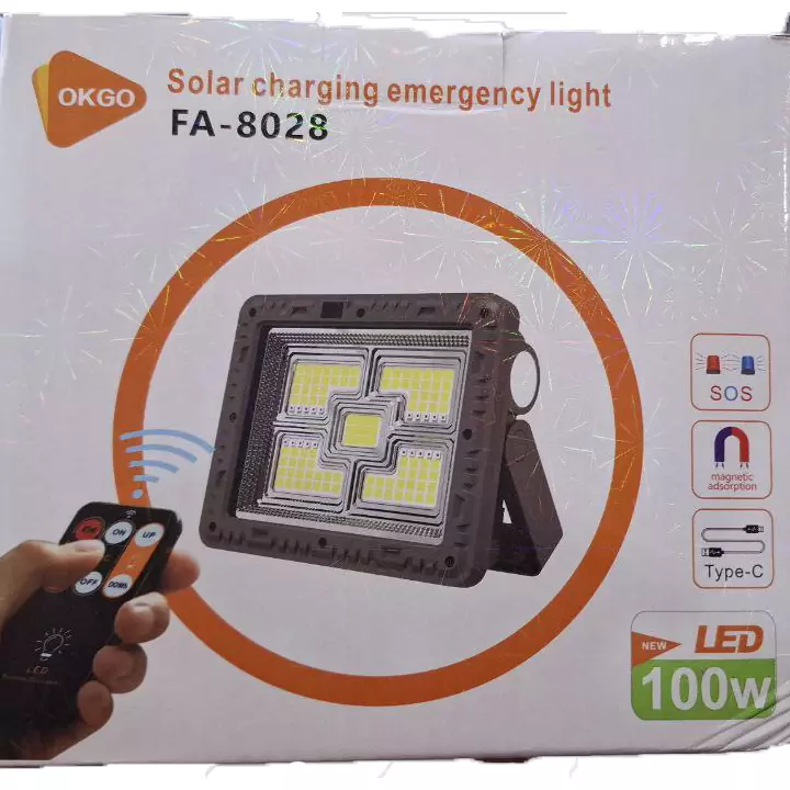 پروژکتور شارژی خورشیدی 100 وات ریموت دار OKGO مدل FA-8028