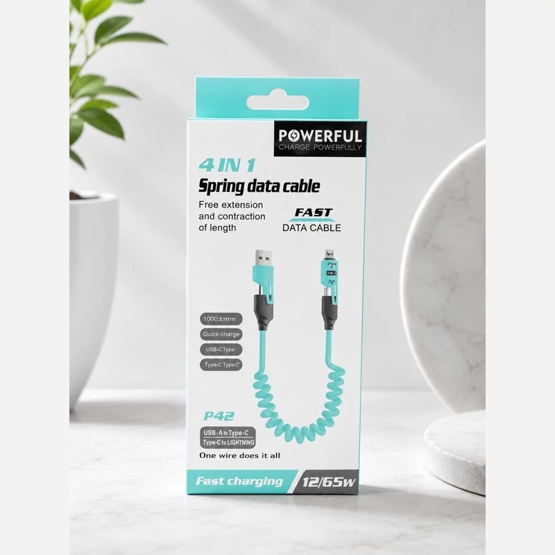 کابل شارژ فنری POWERFUL P42 با طراحی کم‌جا و انعطاف‌پذیر