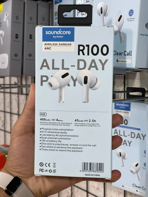 هندزفری بلوتوثی Anker Soundcore R100 با بلوتوث 5.0، درایور 10 میلیمتری، استاندارد IPX5 و شارژدهی تا 25 ساعت با کیس