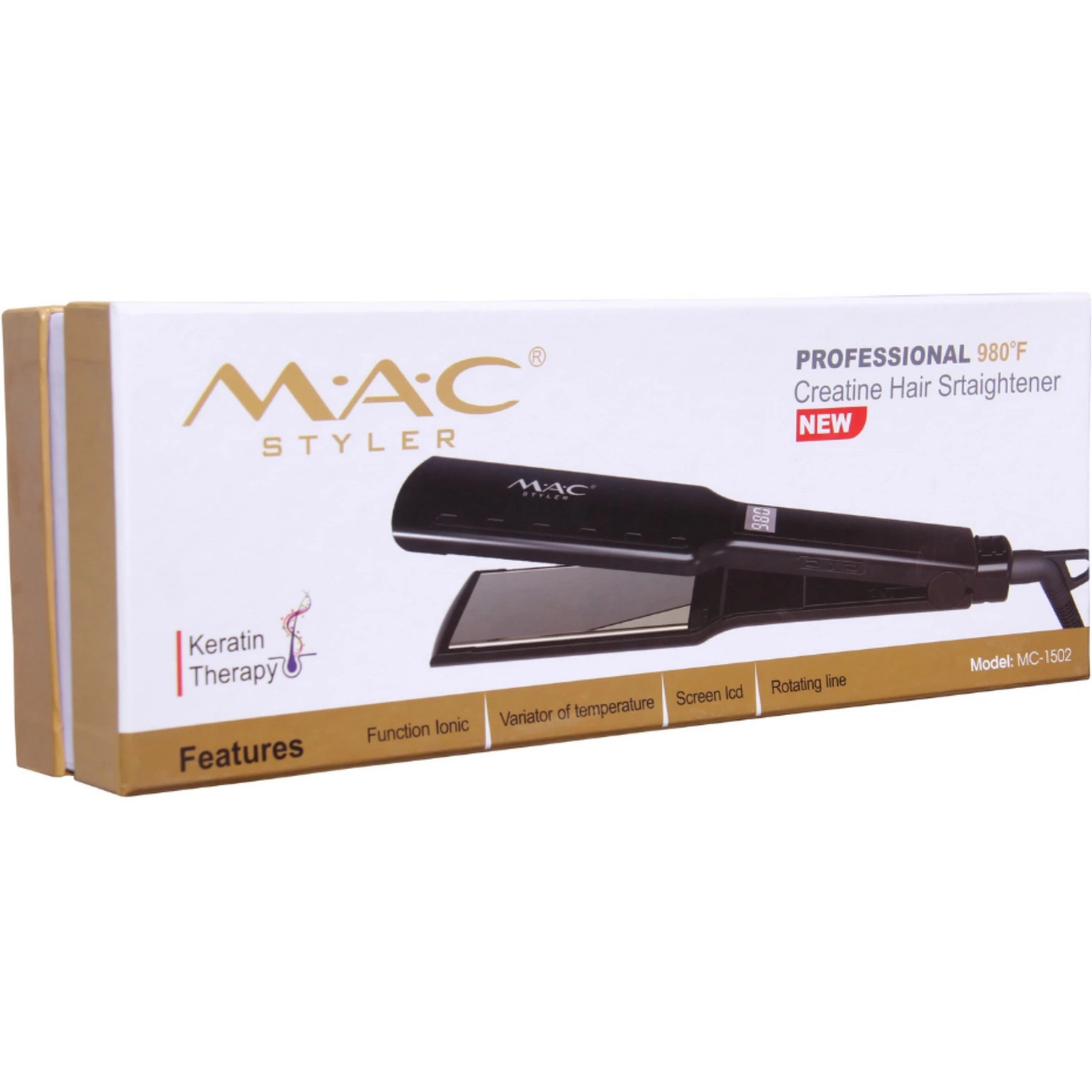 اتو موی حرفه‌ای مک استایلر MC-1502 با صفحات حرارتی تیتانیومی برای صاف کردن و حالت‌دهی مو